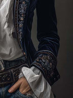 Women’s Vintage Navy Embroidered Longline Jacket