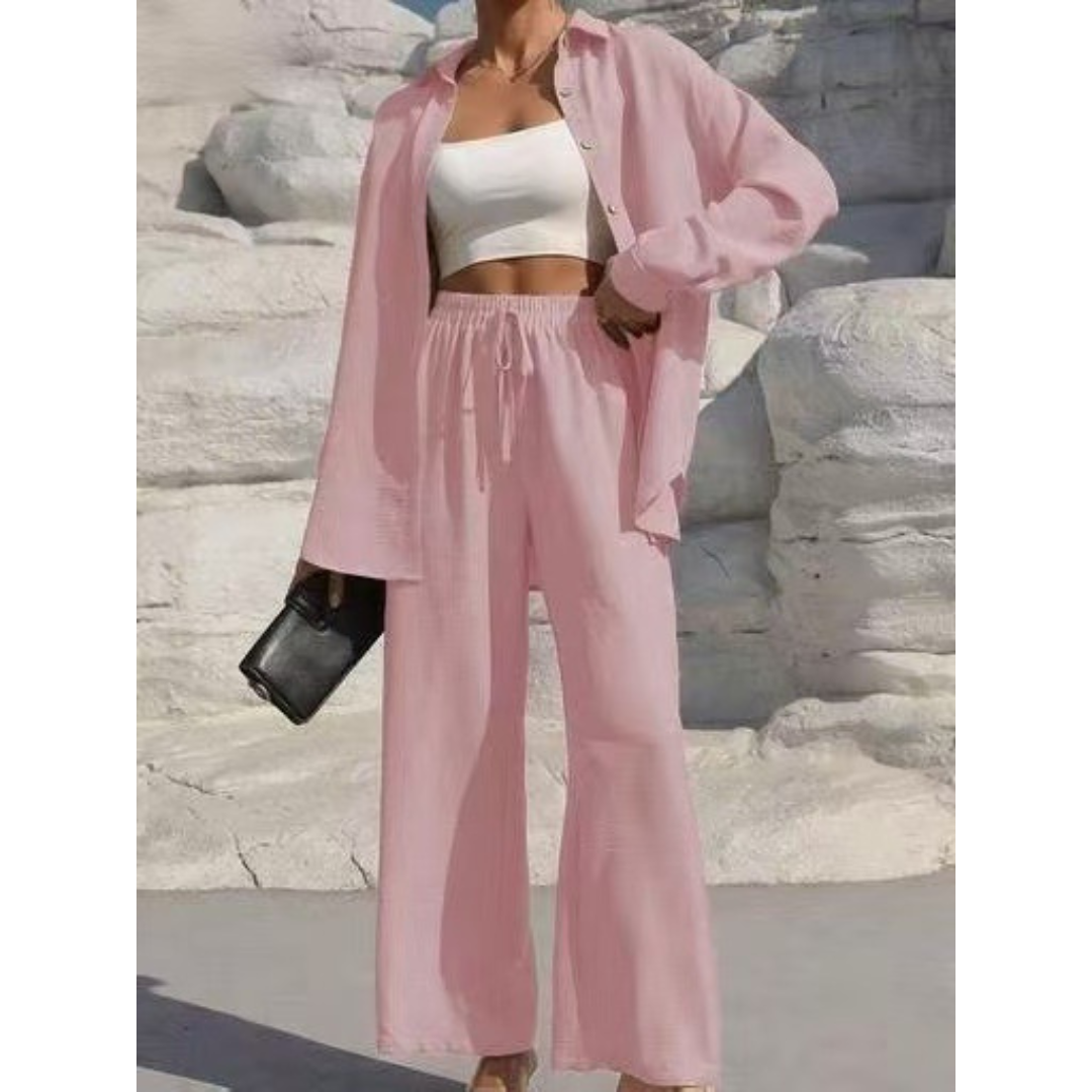 VANORA™ – Cozy Long Sleeve Blouse and Trouser Coordinated Set