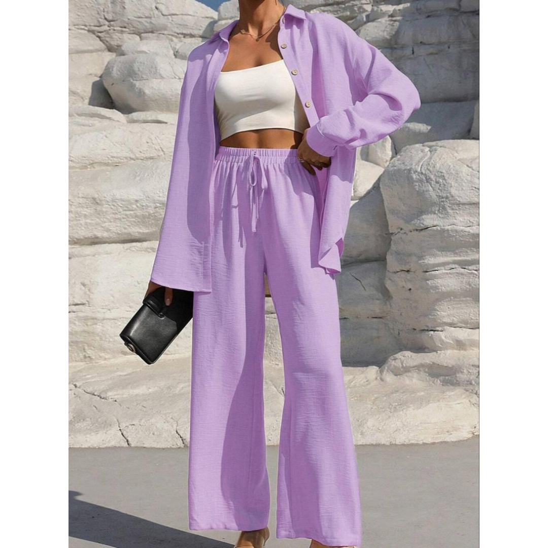 VANORA™ – Cozy Long Sleeve Blouse and Trouser Coordinated Set