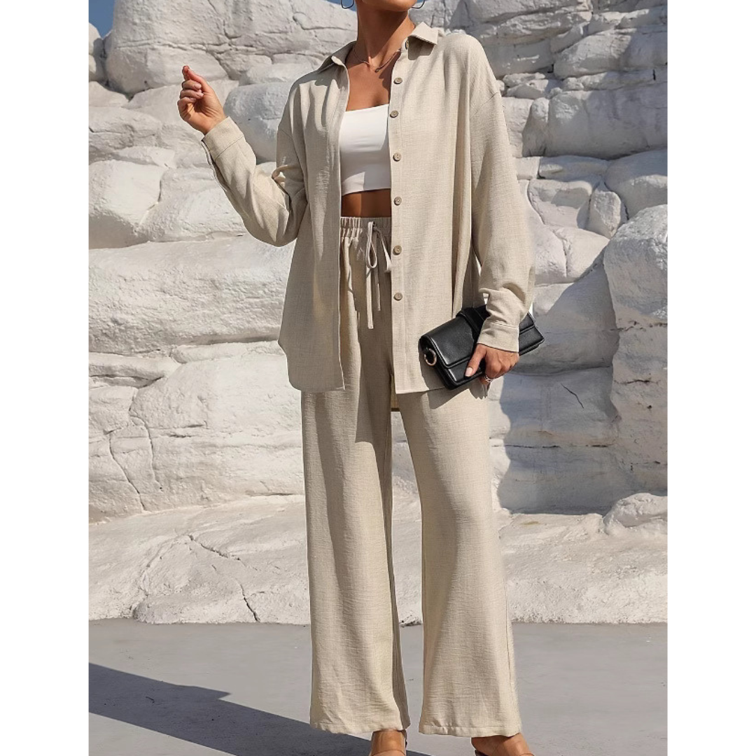 VANORA™ – Cozy Long Sleeve Blouse and Trouser Coordinated Set