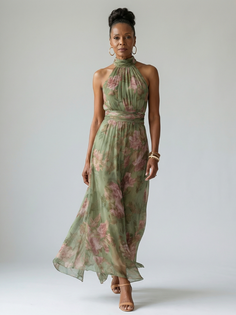 Mirelle | Halter Neck Pleated Midi Dress