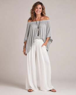 White pants - grey top
