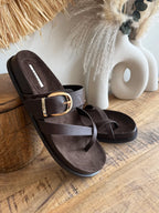 Sandals with Golden Buckle Effect Leather