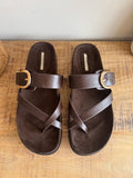 Sandals with Golden Buckle Effect Leather