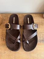 Sandals with Golden Buckle Effect Leather