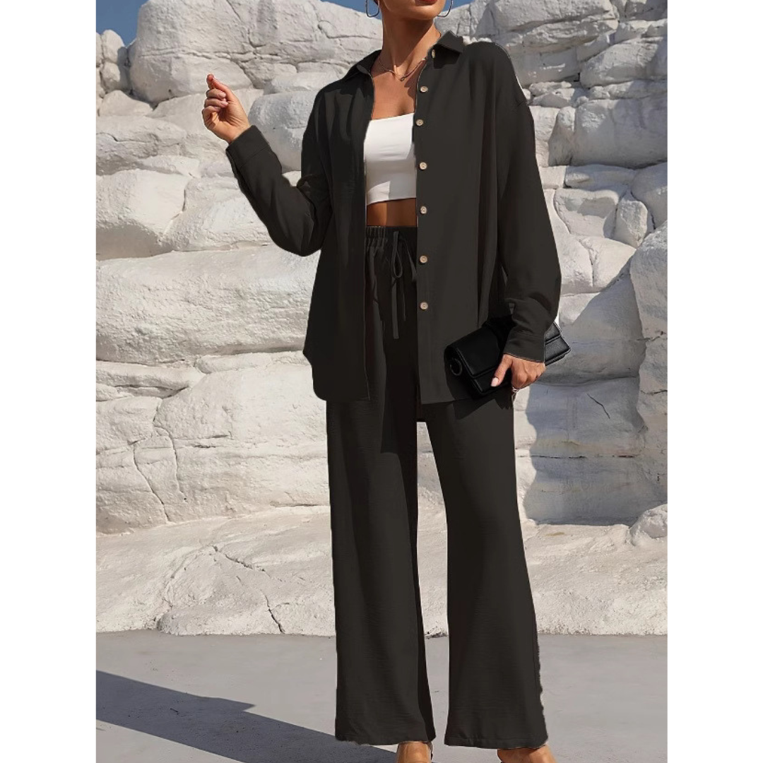 VANORA™ – Cozy Long Sleeve Blouse and Trouser Coordinated Set