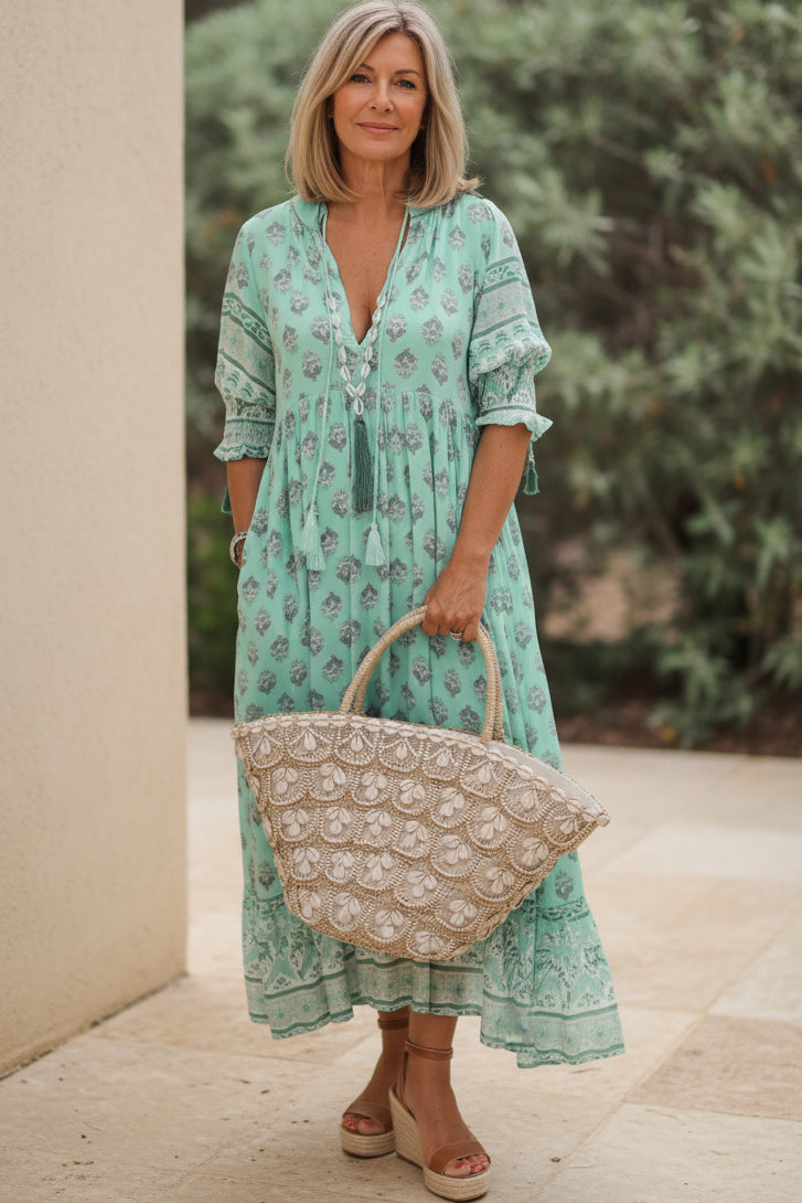 KIARA - MID-LENGTH SLEEVE DRESS WITH PRINT