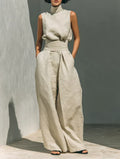 Flor™ | Minimalist set of tank top and wide-leg pants in cotton and linen for women