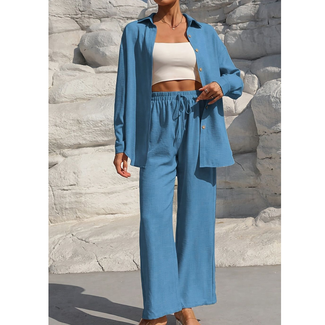 VANORA™ – Cozy Long Sleeve Blouse and Trouser Coordinated Set