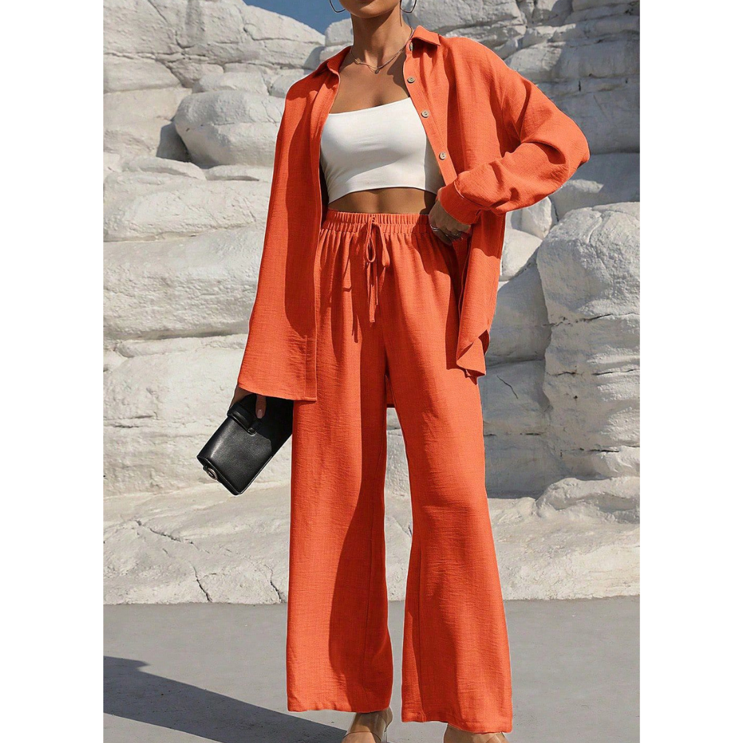 VANORA™ – Cozy Long Sleeve Blouse and Trouser Coordinated Set