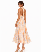 Aurora - Watercolor Print Halter Neck Dress