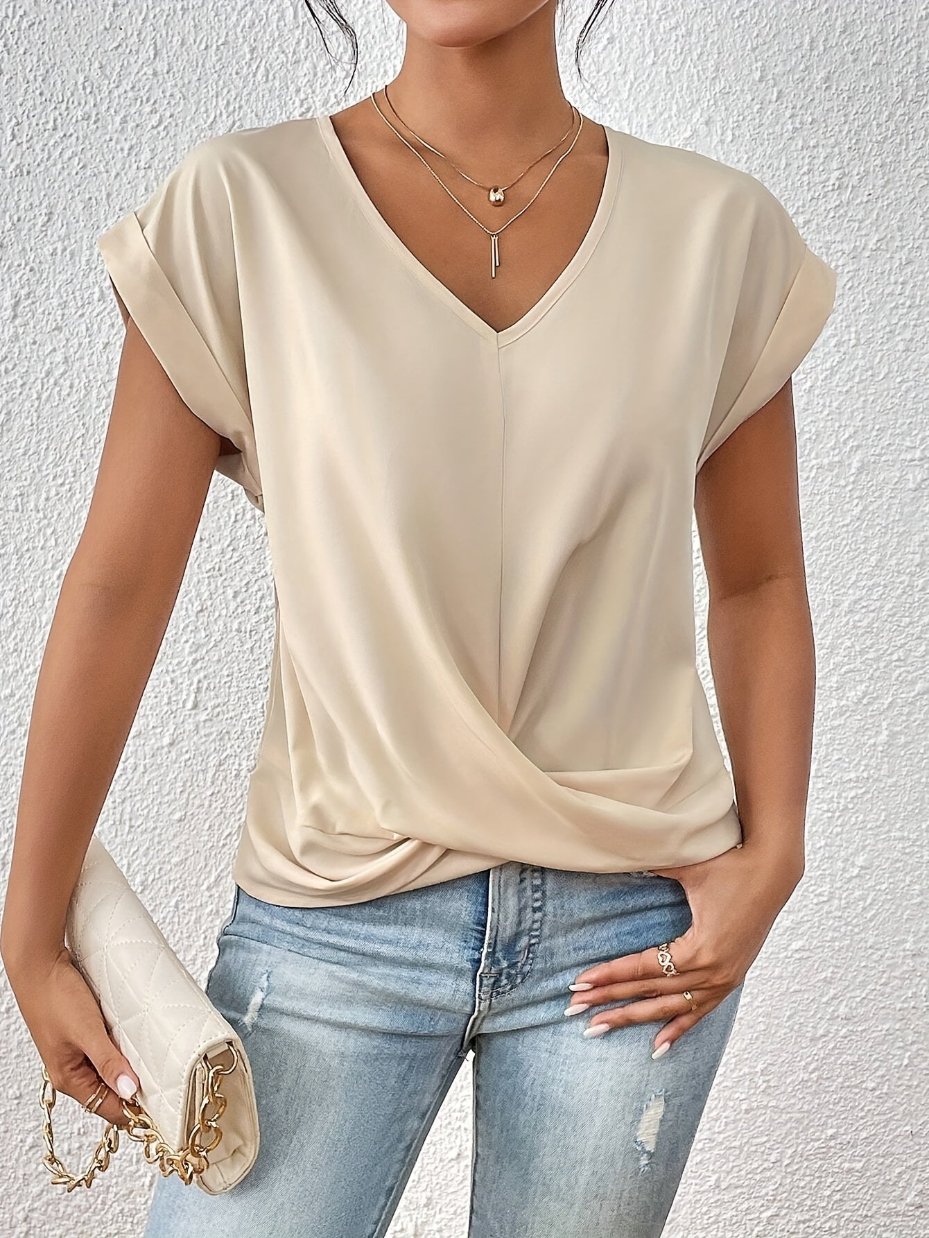 MEIKA™ – Timeless V-Neck Top with Classic Twist Detail
