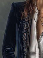 Women’s Vintage Navy Embroidered Longline Jacket