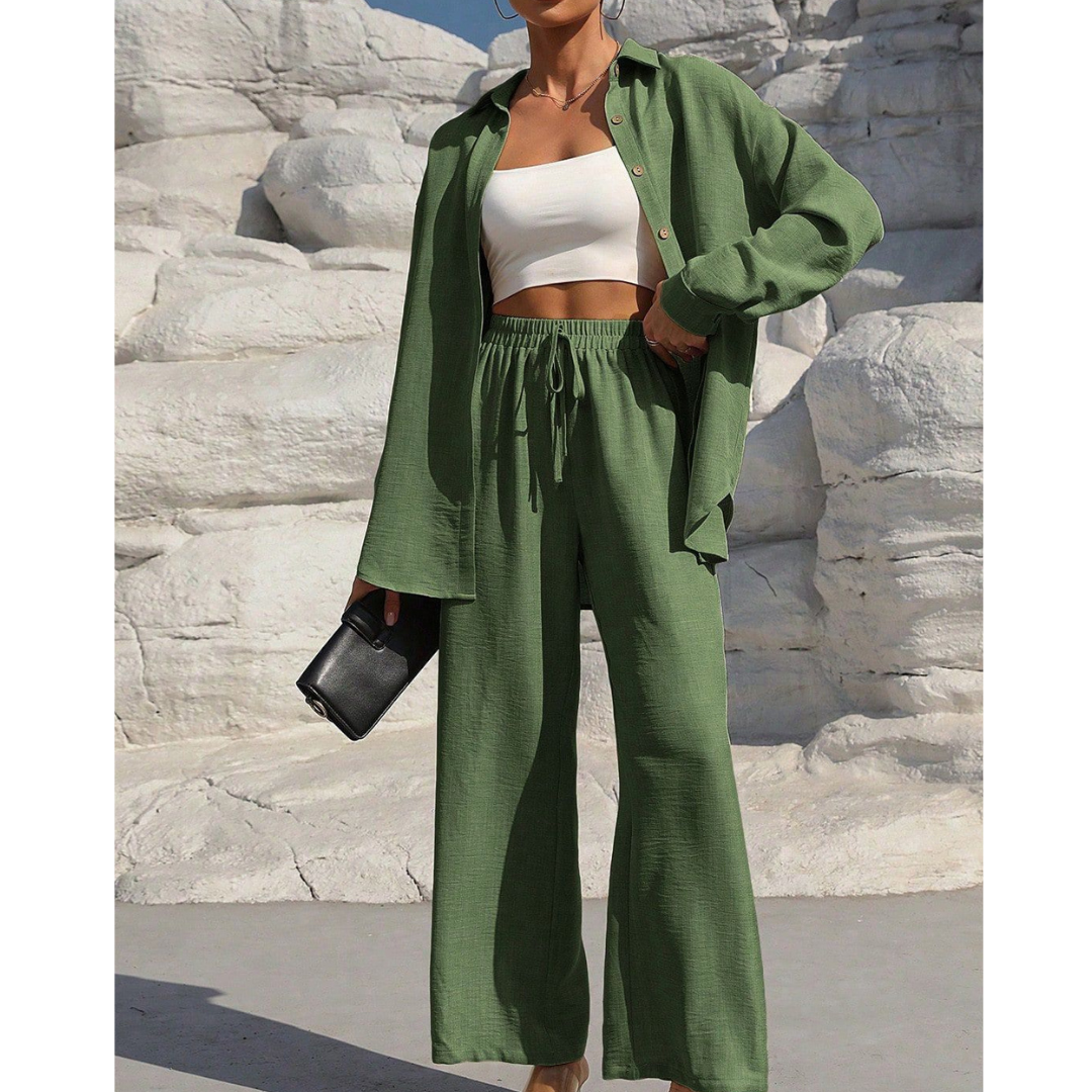 VANORA™ – Cozy Long Sleeve Blouse and Trouser Coordinated Set