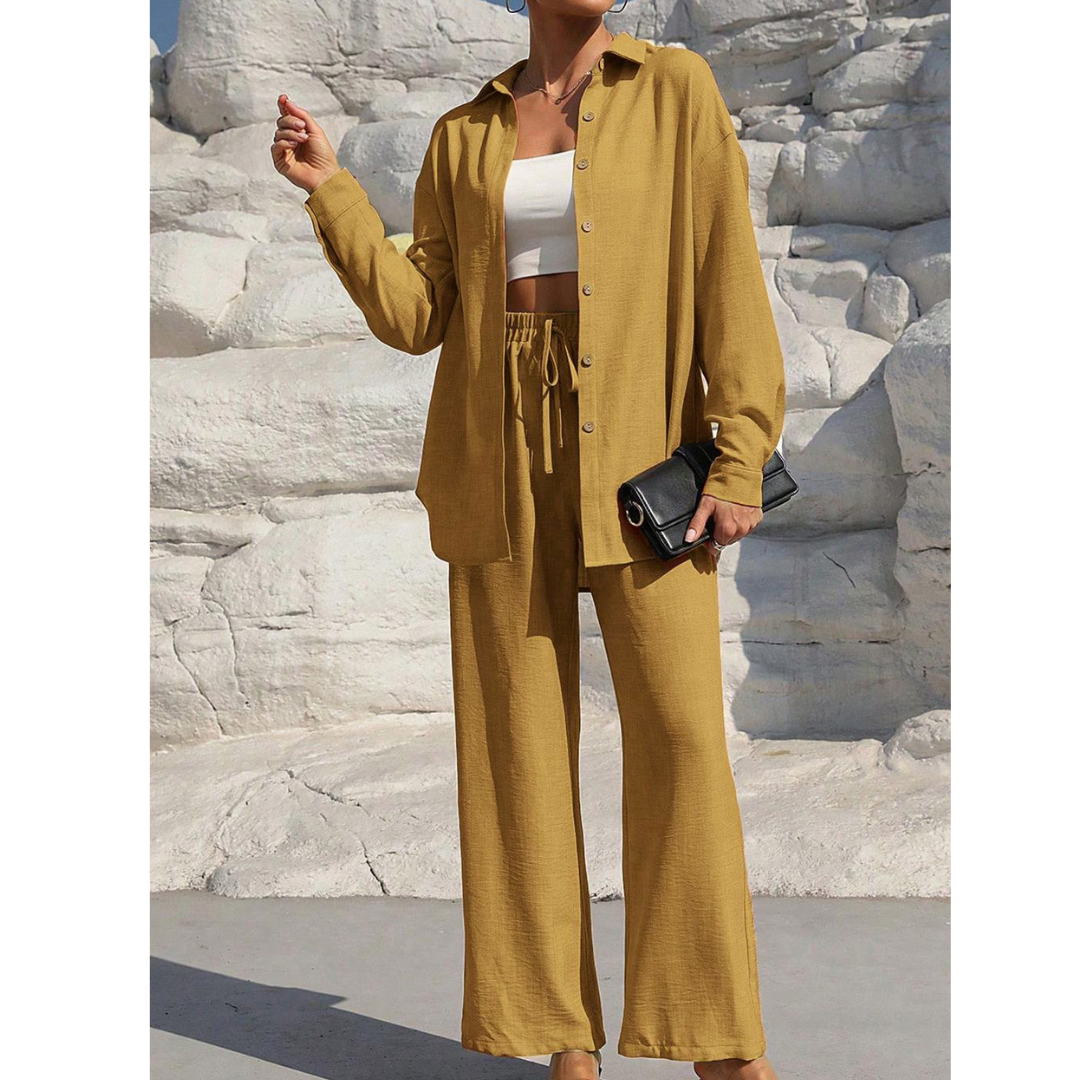 VANORA™ – Cozy Long Sleeve Blouse and Trouser Coordinated Set