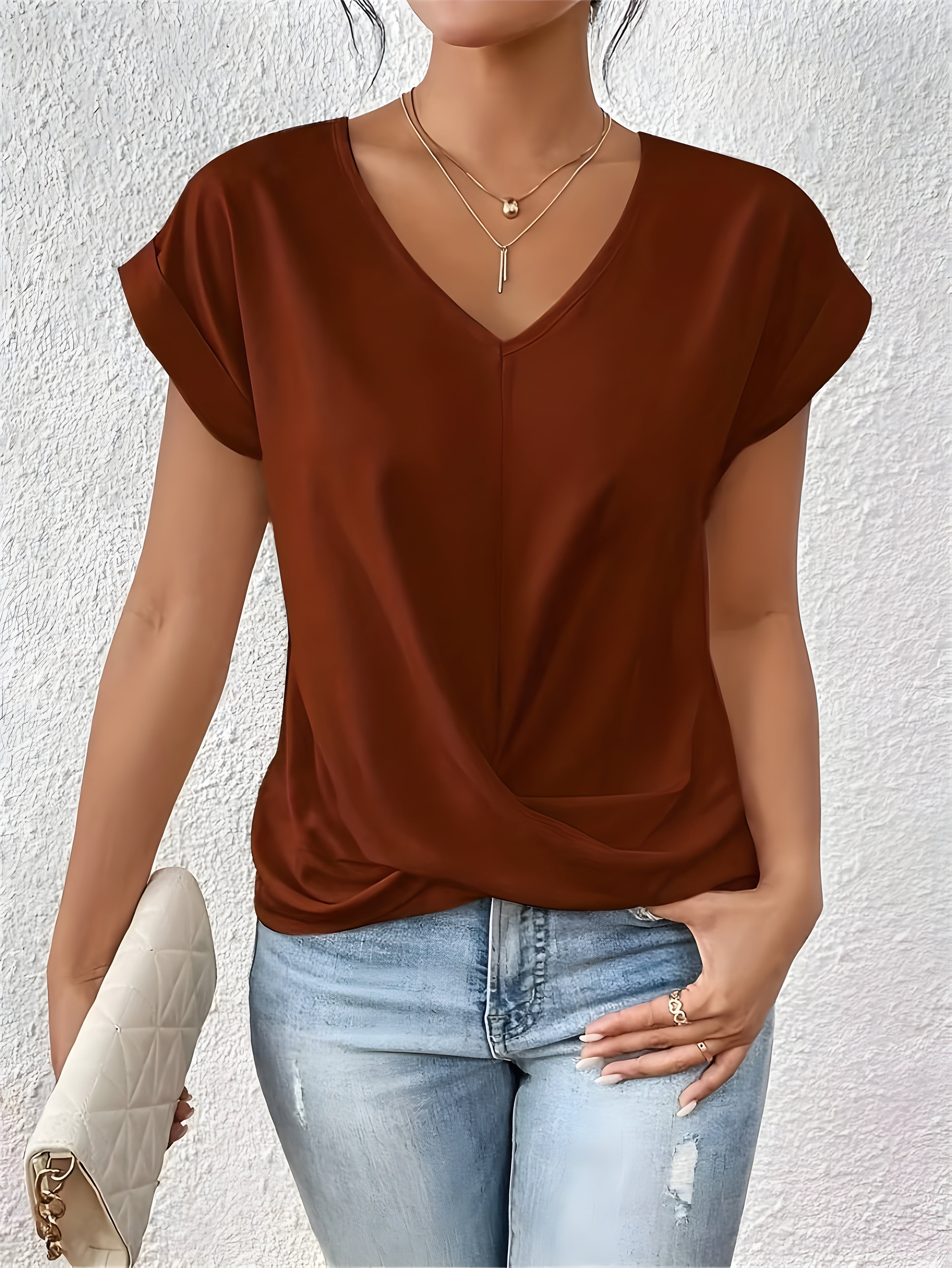 MEIKA™ – Timeless V-Neck Top with Classic Twist Detail