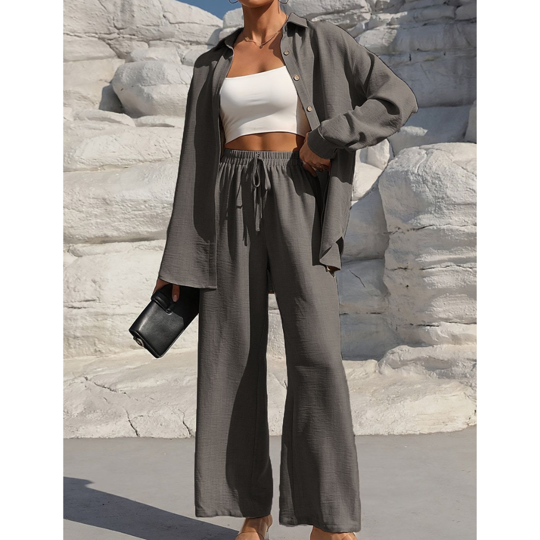 VANORA™ – Cozy Long Sleeve Blouse and Trouser Coordinated Set