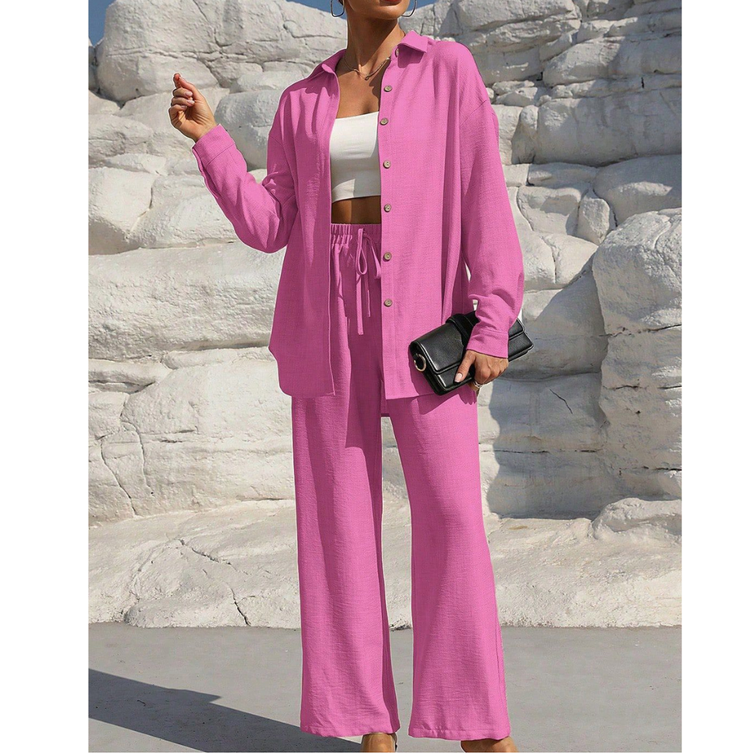 VANORA™ – Cozy Long Sleeve Blouse and Trouser Coordinated Set
