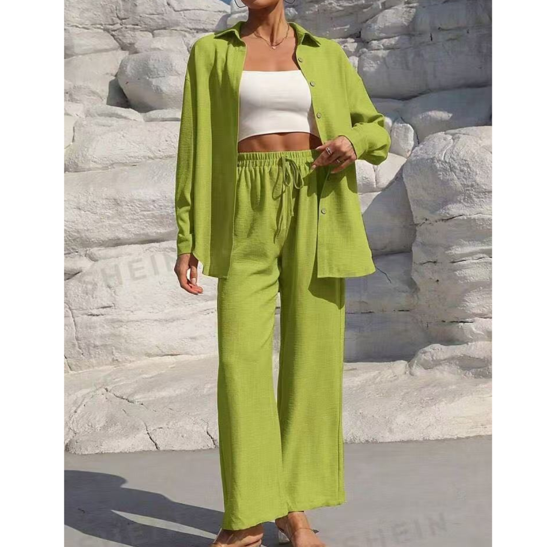 VANORA™ – Cozy Long Sleeve Blouse and Trouser Coordinated Set