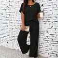 WAUNA™ - Plus Size Casual Short Sleeve Top & Pants Ensemble
