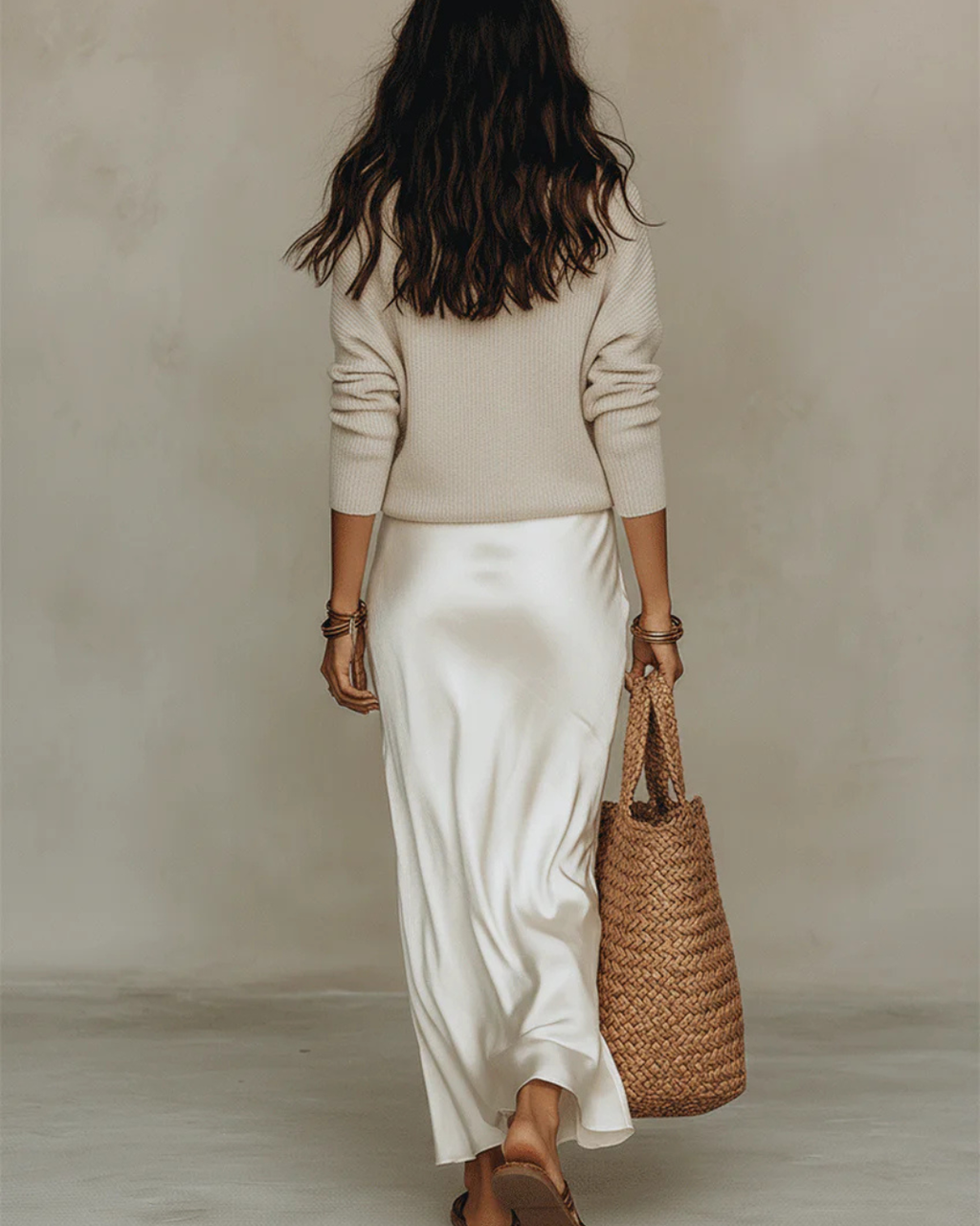 Elena | Satin Midi Dress Paired with Coordinating Sweater