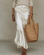 Elena | Satin Midi Dress Paired with Coordinating Sweater