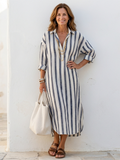 Naomi | Striped Midi Shirt Dress with Long Sleeves