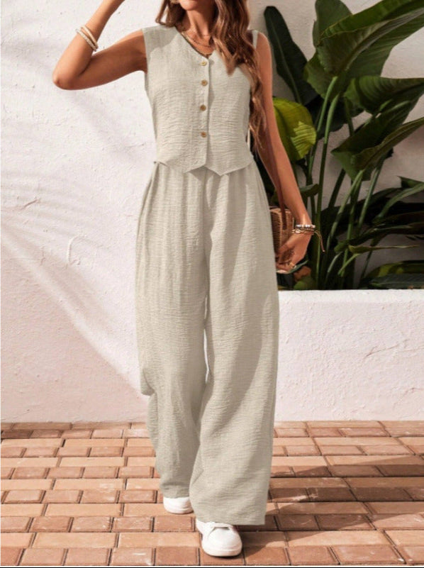 CHARISSA™ – Chic Sleeveless V-Neck Top and Pant Ensemble