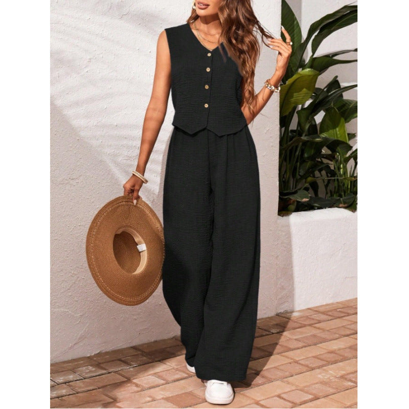 CHARISSA™ – Chic Sleeveless V-Neck Top and Pant Ensemble