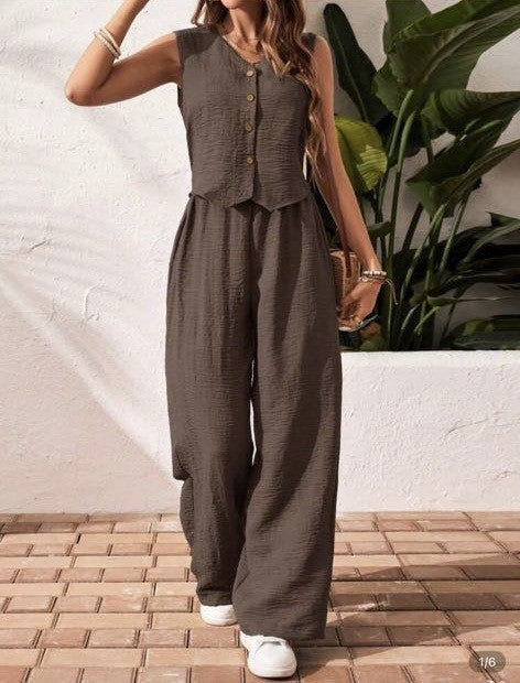 CHARISSA™ – Chic Sleeveless V-Neck Top and Pant Ensemble