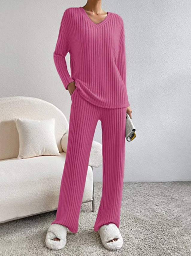 ELMER™ - Relaxed V-Neck Long Sleeve Top and Pants Ensemble