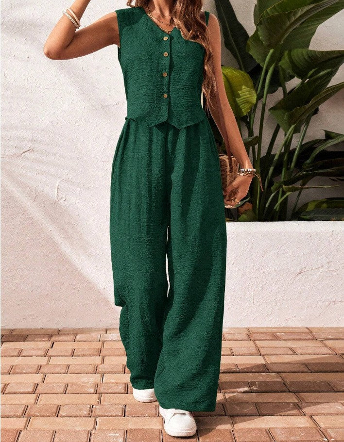 CHARISSA™ – Chic Sleeveless V-Neck Top and Pant Ensemble