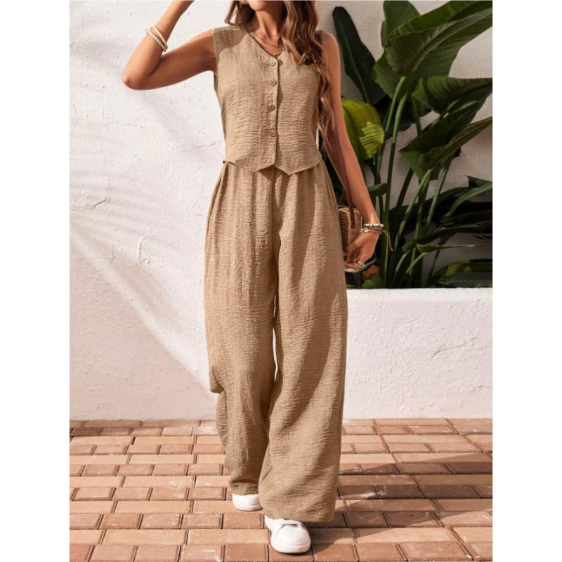 CHARISSA™ – Chic Sleeveless V-Neck Top and Pant Ensemble