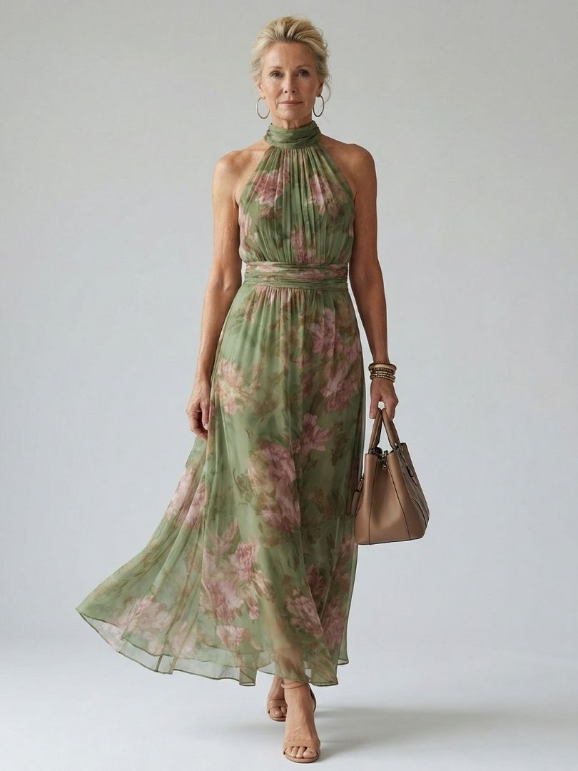 Mirelle | Halter Neck Pleated Midi Dress