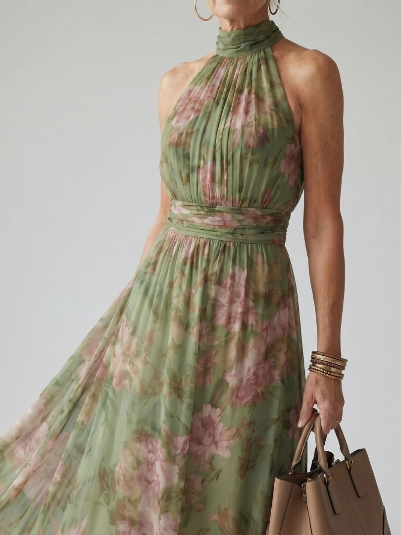 Mirelle | Halter Neck Pleated Midi Dress