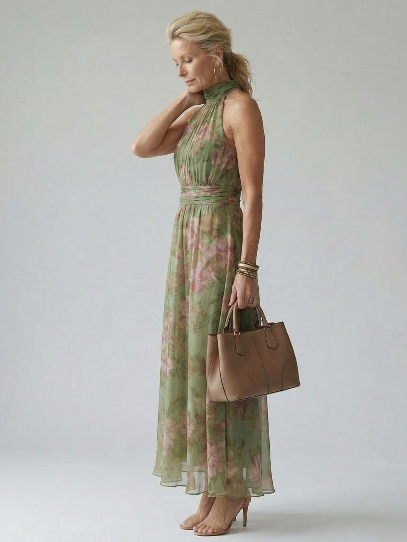 Mirelle | Halter Neck Pleated Midi Dress