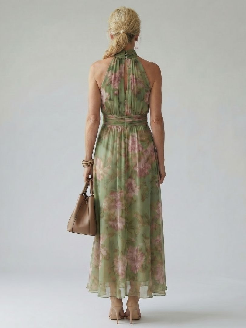 Mirelle | Halter Neck Pleated Midi Dress