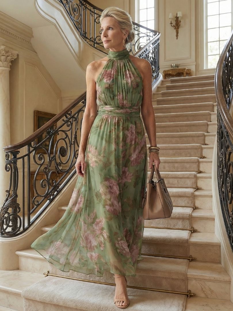 Mirelle | Halter Neck Pleated Midi Dress