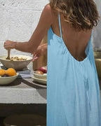 Women’s Elegant Solid Color Backless Slip Dress
