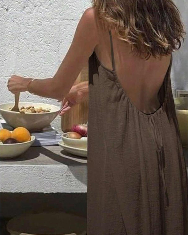 Women’s Elegant Solid Color Backless Slip Dress