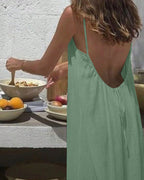 Women’s Elegant Solid Color Backless Slip Dress