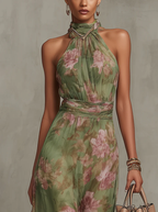 Livia - Chic Floral Maxi Halter Gown
