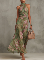 Livia - Chic Floral Maxi Halter Gown
