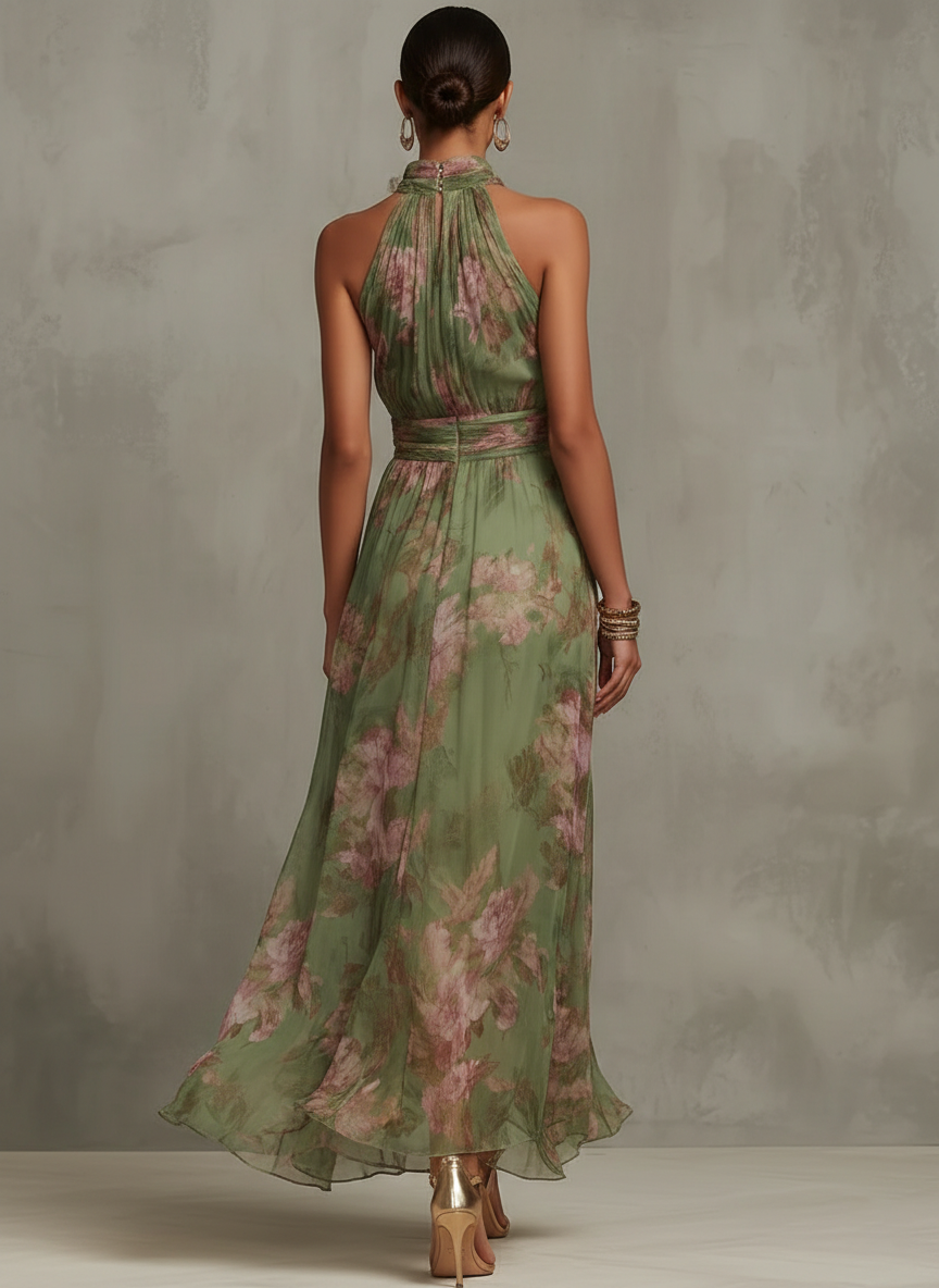 Livia - Chic Floral Maxi Halter Gown