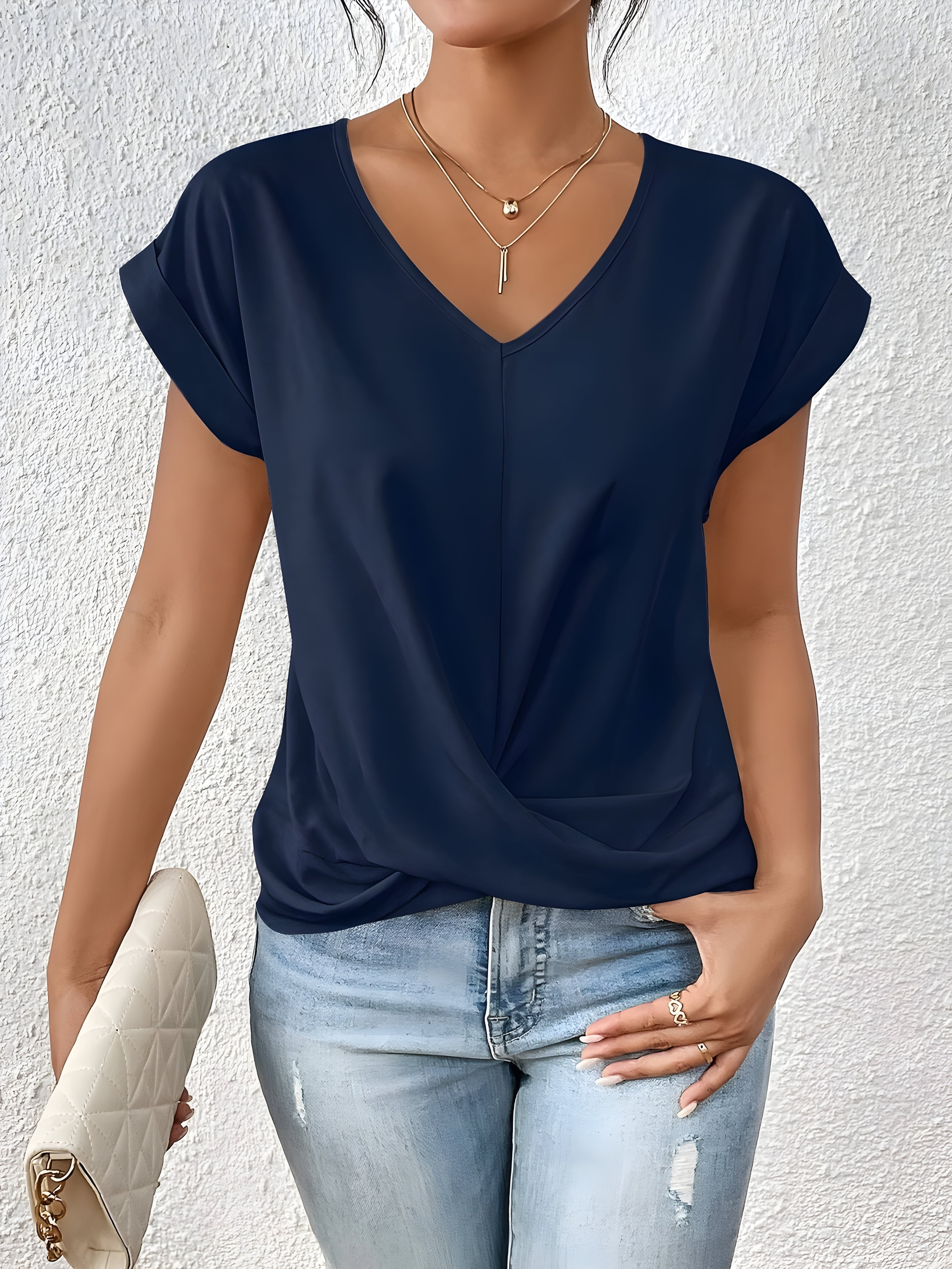 MEIKA™ – Timeless V-Neck Top with Classic Twist Detail