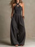 Bianca | Linen and Cotton Jumpsuit with an Elegant Cross Neckline