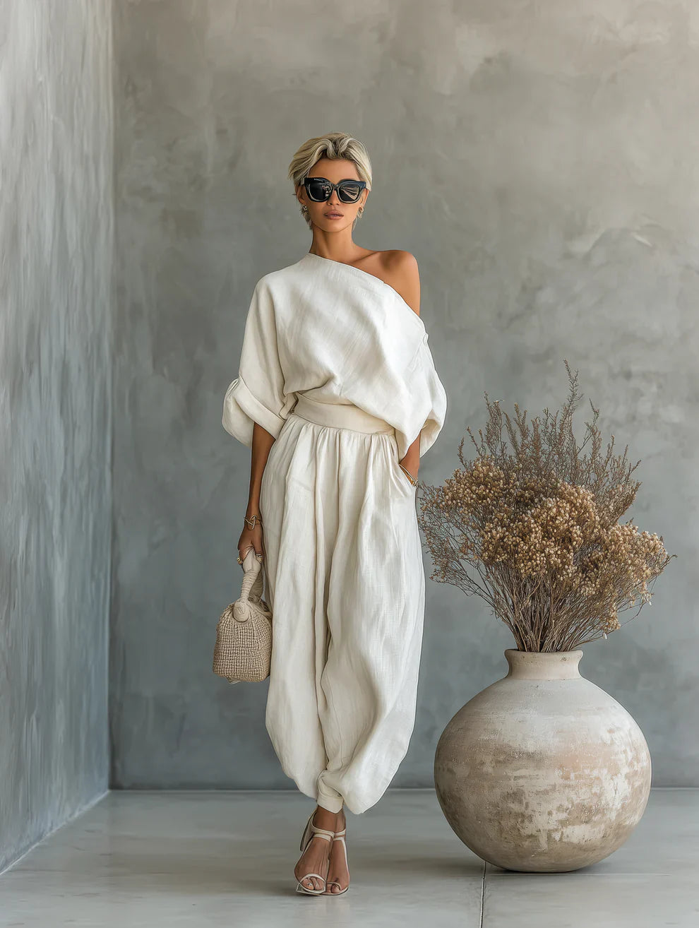Lisa | Soft top with off-shoulder design and tapered pants