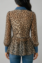 Fablenne™ | Leopard Print Denim Panel Contrast Longline Jacket