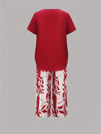 Arvessa | Relaxed Leaf Pattern Two-Piece Outfit