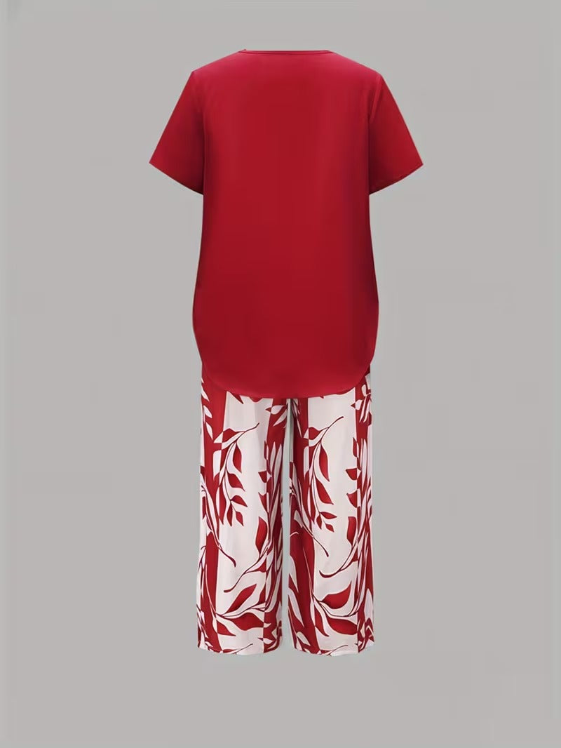 Arvessa | Relaxed Leaf Pattern Two-Piece Outfit